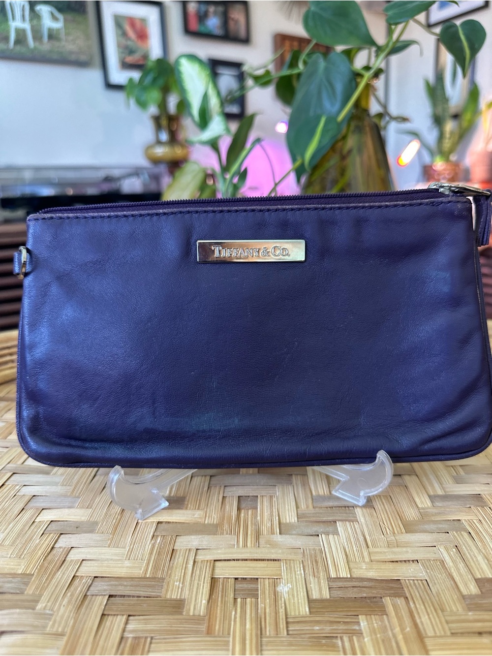Tiffany & Co. Made in Italy Plum Purple Leather Pouch Tiffany Blue Interior